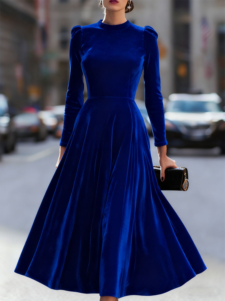 Natasha | Women’s Elegant Velvet Graduation Dress with Long Sleeves - Midi