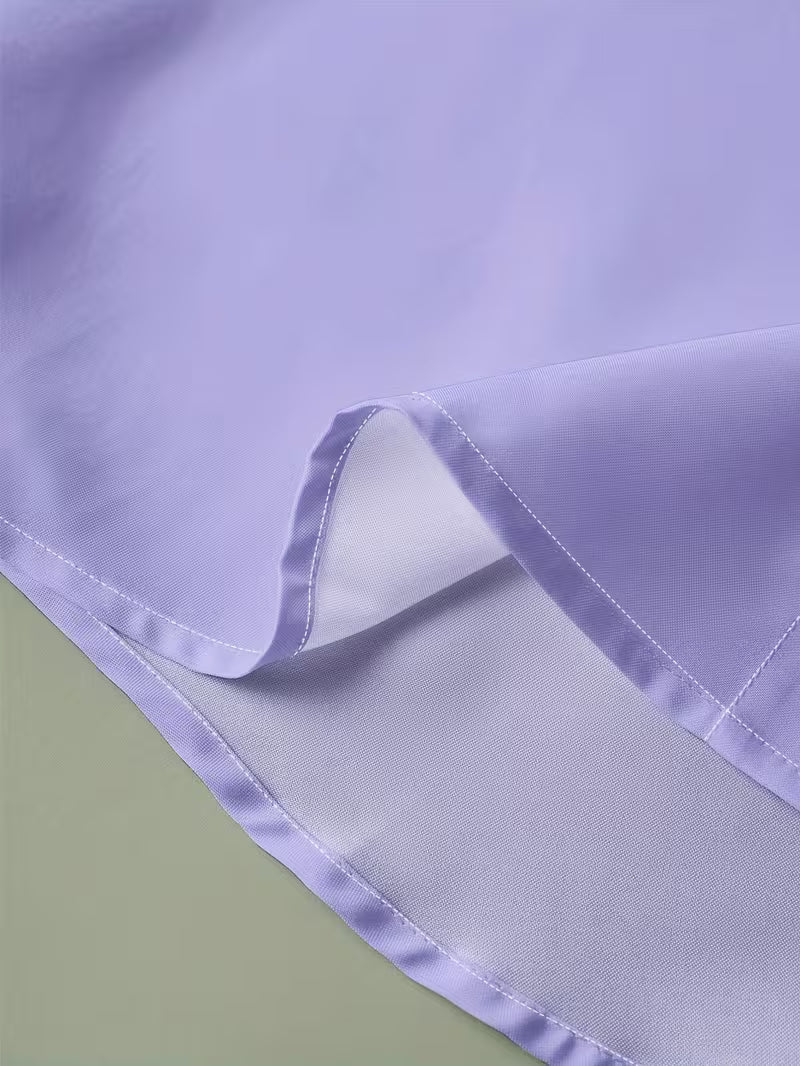 Men's Long-Sleeve Grandad Collar Shirt - Contrast Trim Chest Pocket