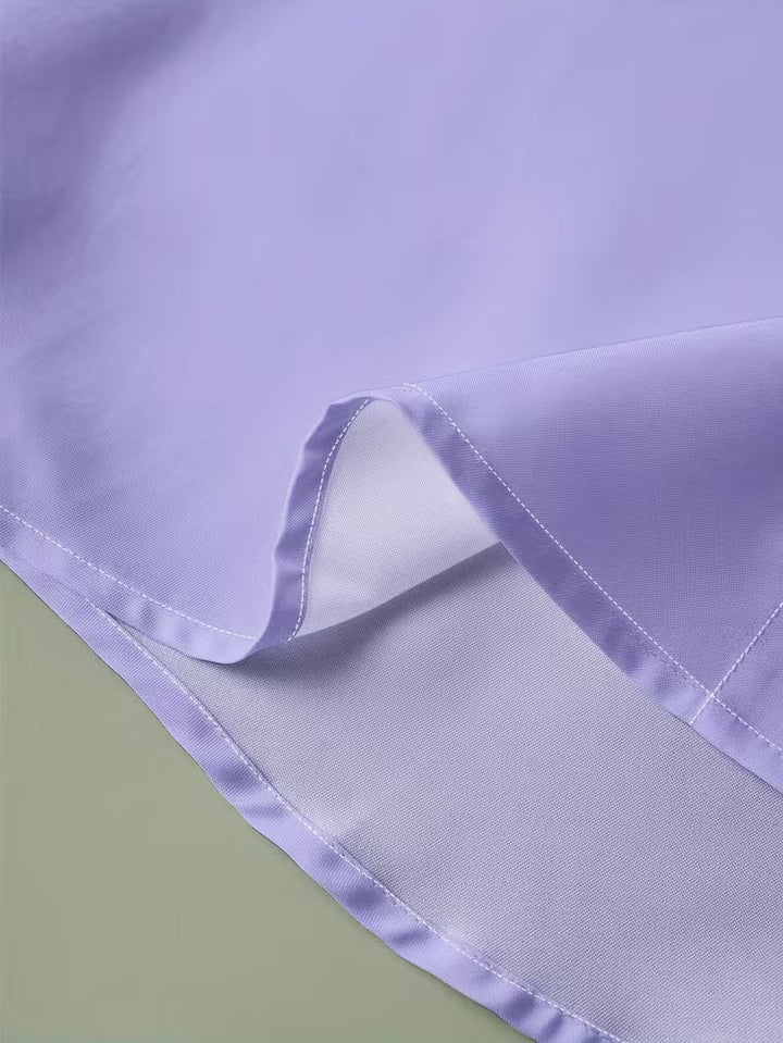 Men's Long-Sleeve Grandad Collar Shirt - Contrast Trim Chest Pocket