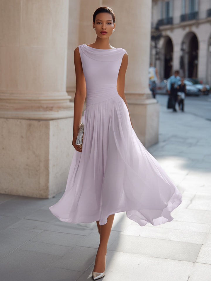 Emma | Women’s Elegant Midi Wedding Dress with Draped Neck