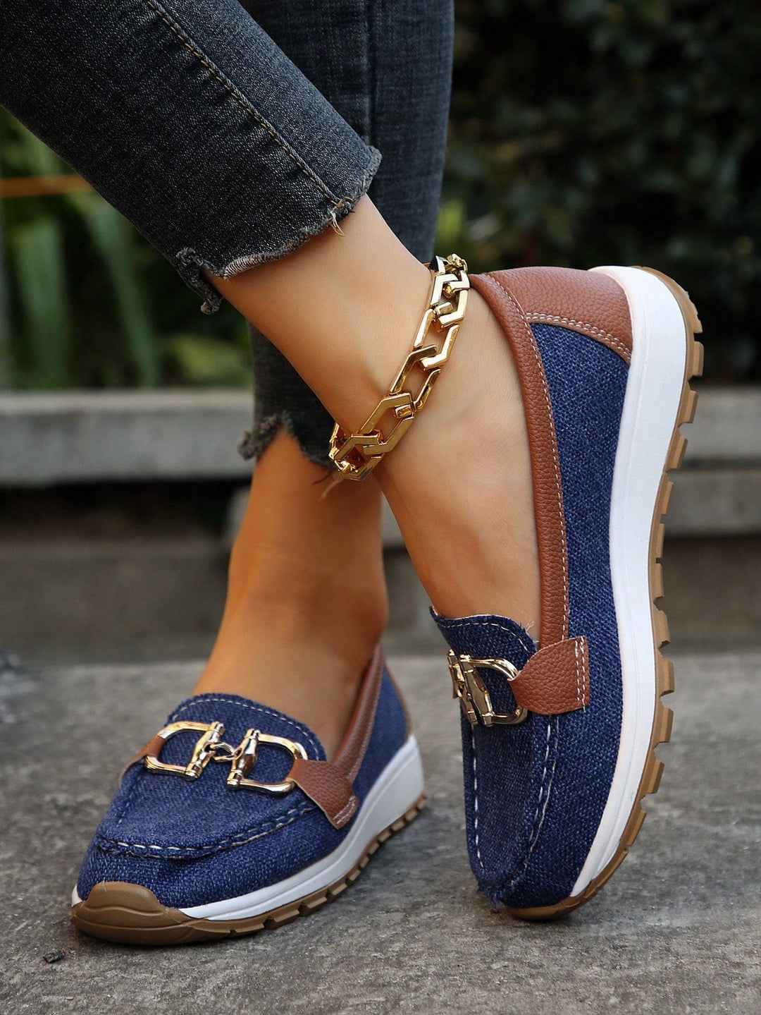 Jessica | Women’s Classic Slip-On Loafers with Chain Buckle