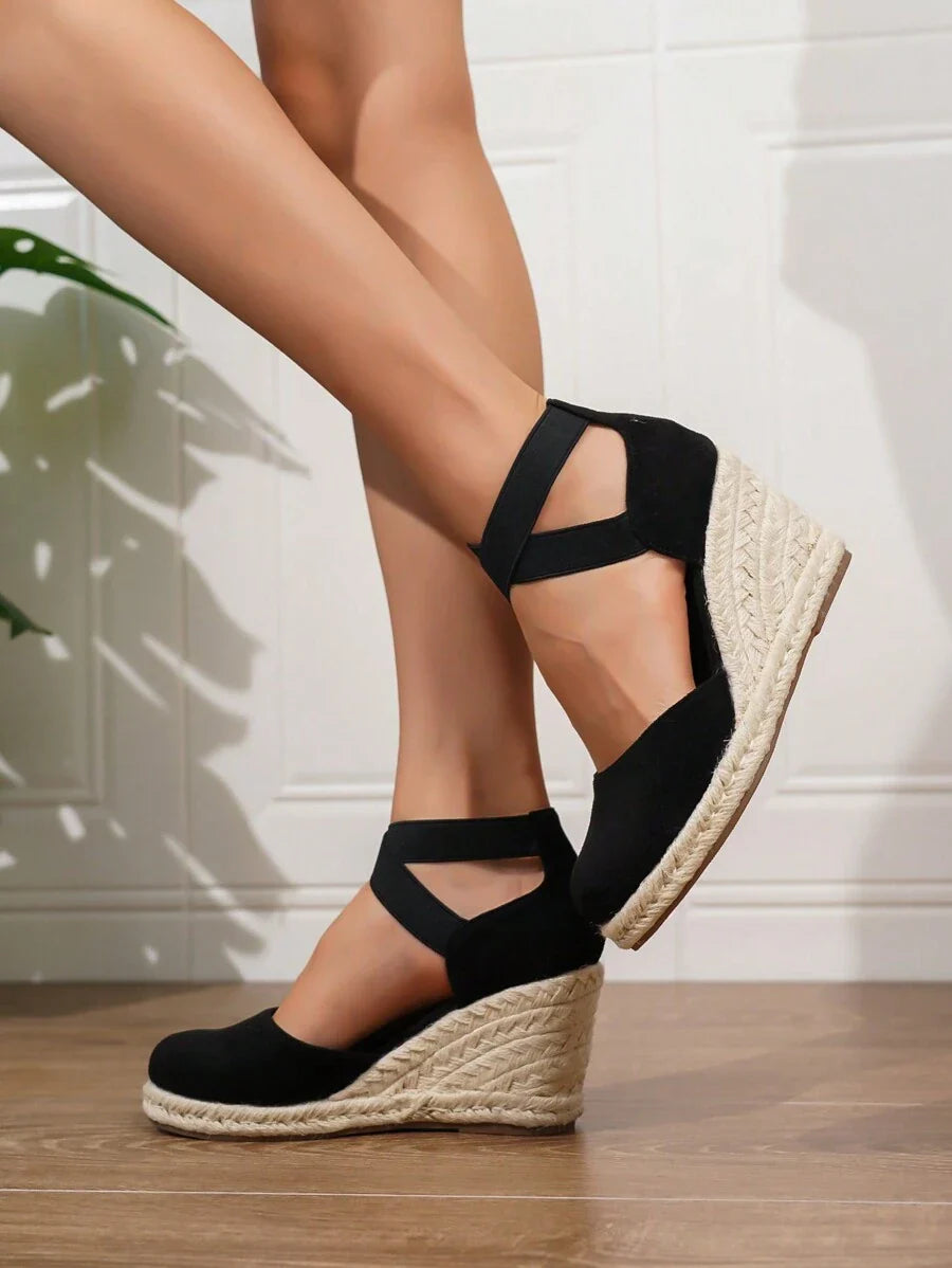 Cressida | Women’s Summer Wedge Espadrille Heeled Sandals with Ankle Buckle