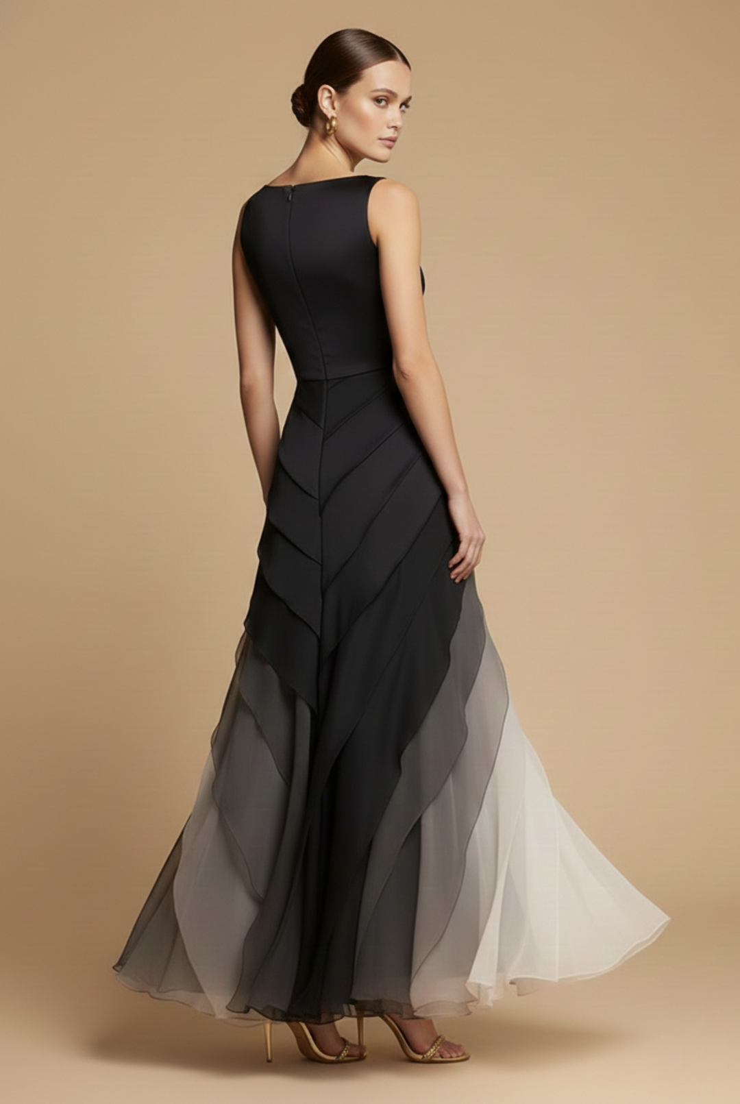 Women's Black Formal Maxi Dress - Tiered Ombre Chiffon Skirt