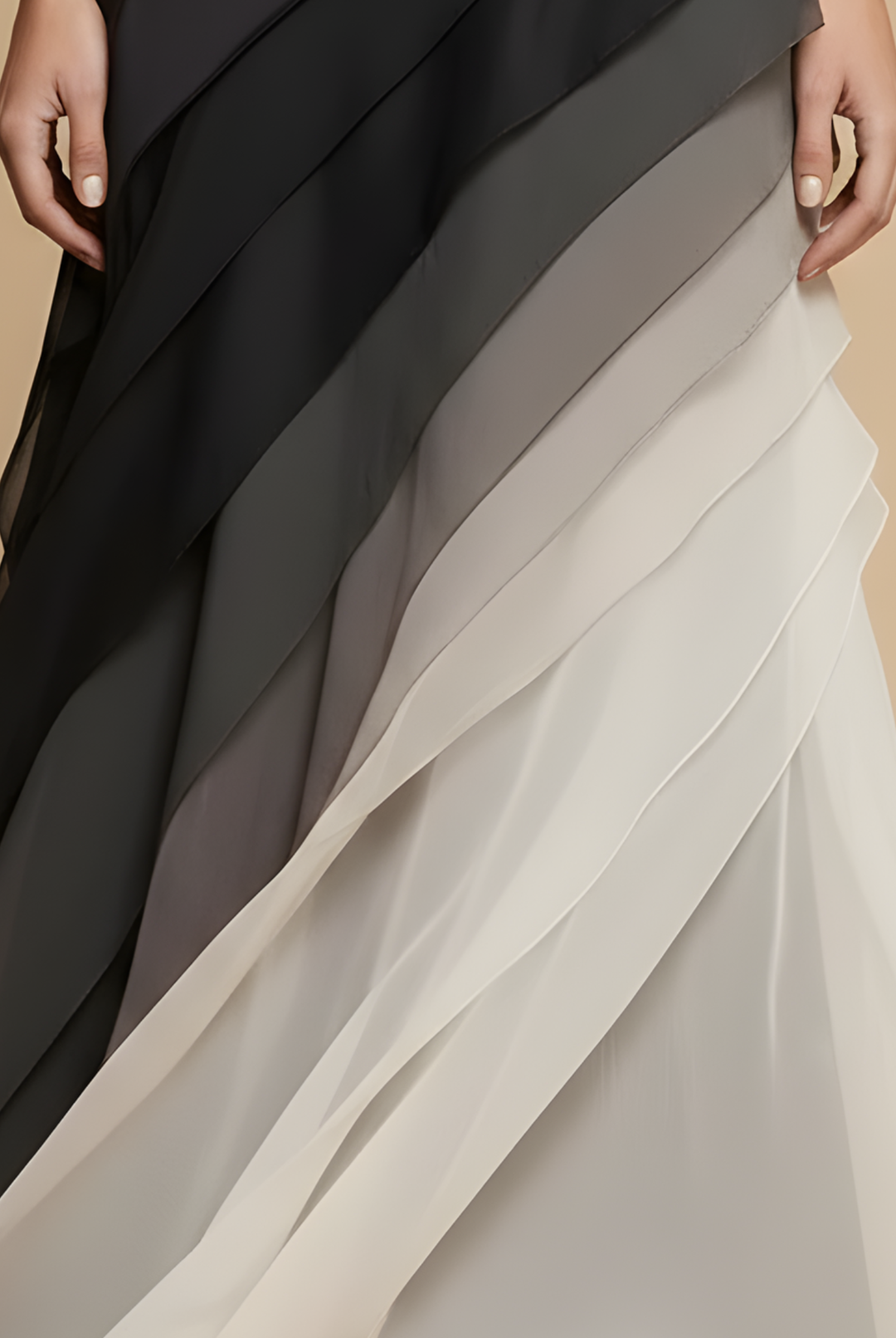 Women's Black Formal Maxi Dress - Tiered Ombre Chiffon Skirt