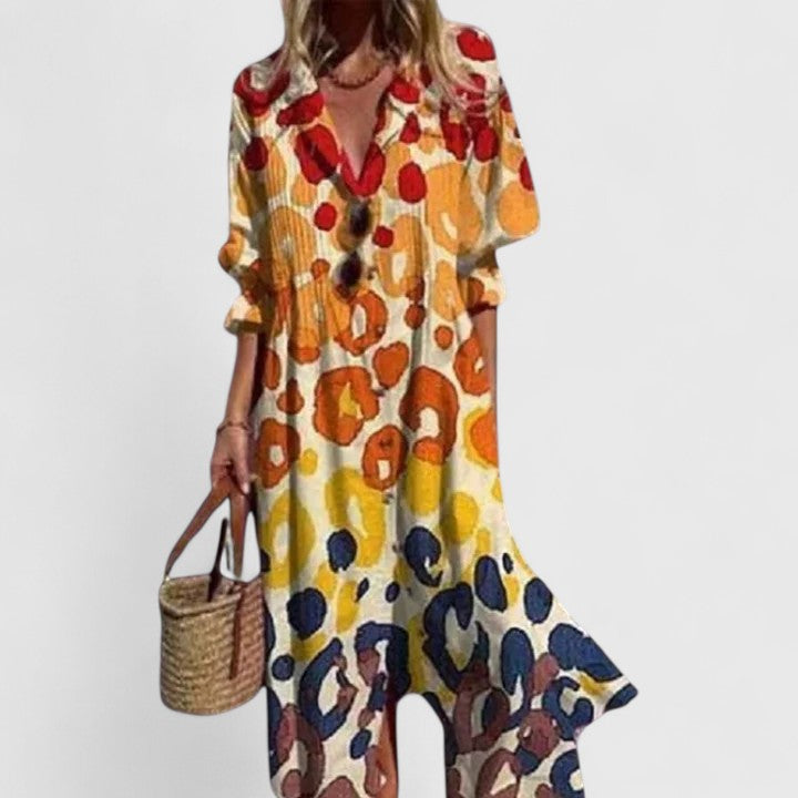 Sophie | Women’s Casual Floral Midi Summer Dress with Button Front