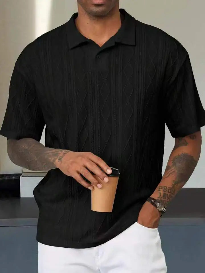 Men's Knit Short Sleeve Shirt - Contrast Collar Detail