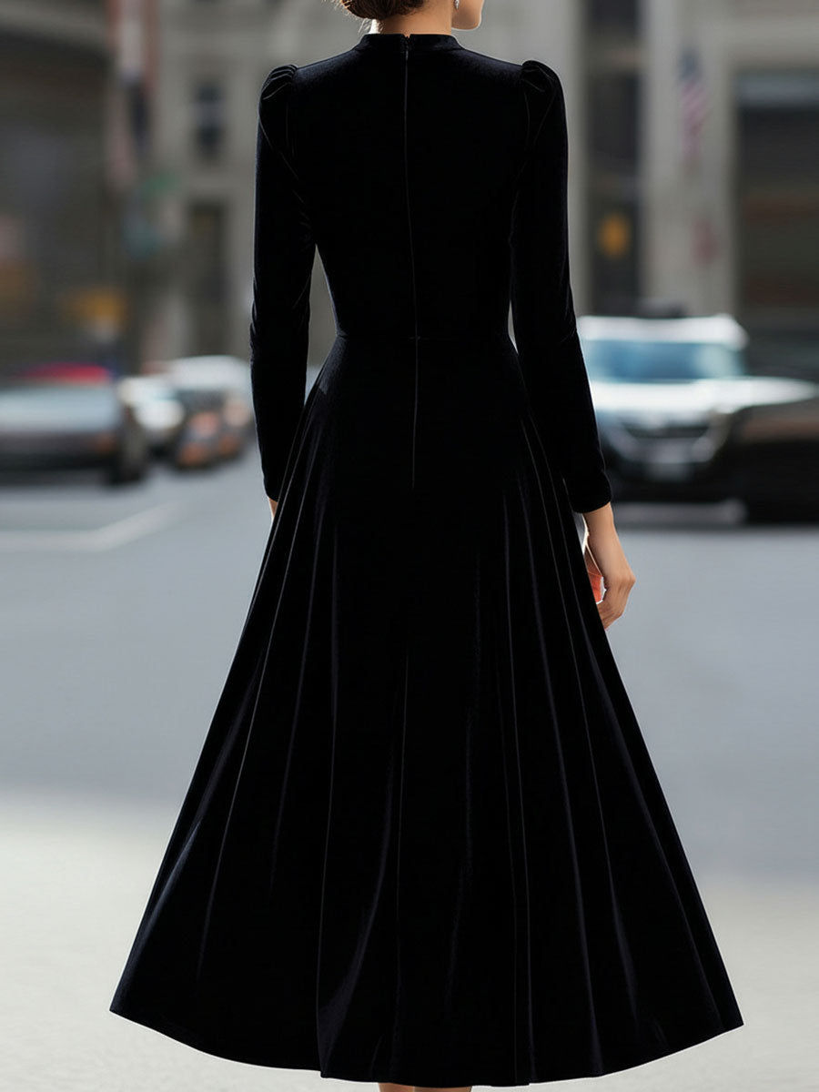 Natasha | Women’s Elegant Velvet Graduation Dress with Long Sleeves - Midi