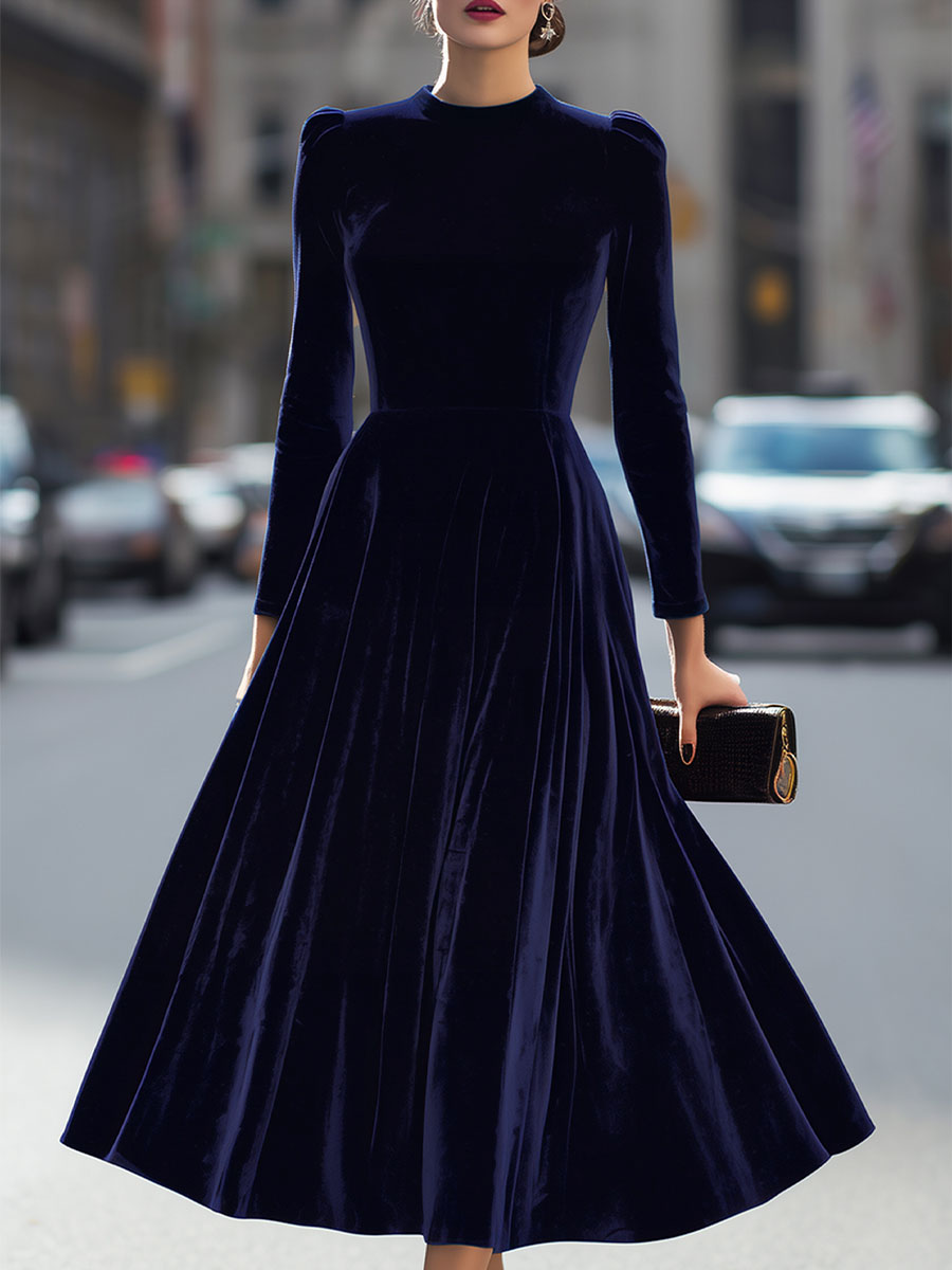Natasha | Women’s Elegant Velvet Graduation Dress with Long Sleeves - Midi