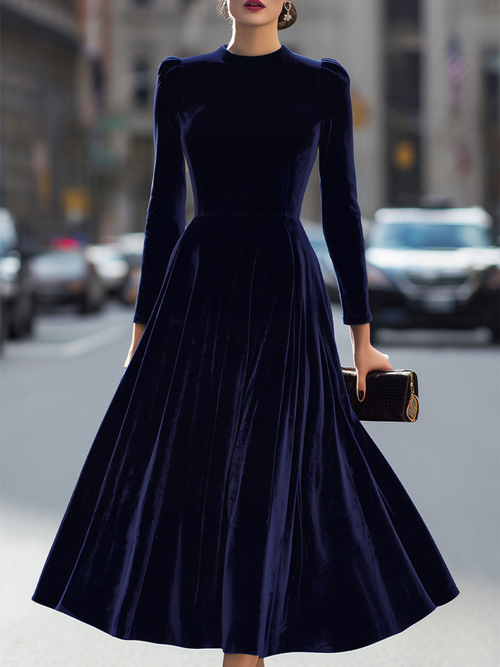 Natasha | Women’s Elegant Velvet Graduation Dress with Long Sleeves - Midi
