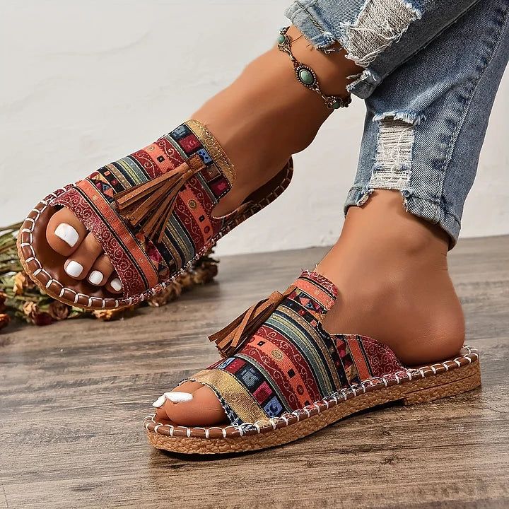 Women’s Leopard Print Slide Sandals – Flat Open Toe Summer Vacation Beach Sandals