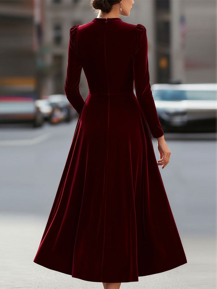 Natasha | Women’s Elegant Velvet Graduation Dress with Long Sleeves - Midi