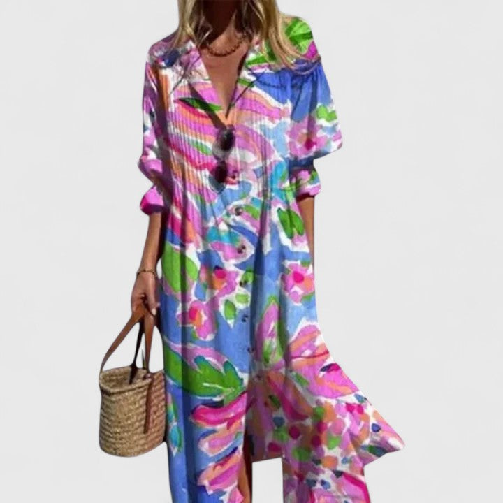 Sophie | Women’s Casual Floral Midi Summer Dress with Button Front