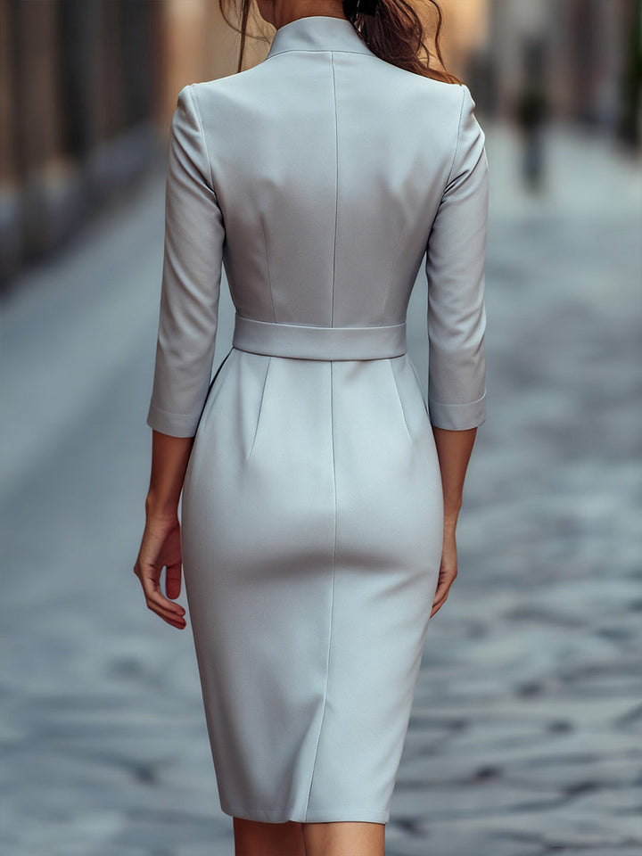 Phoebe | Women’s Elegant Midi Graduation Dress with Mandarin Collar