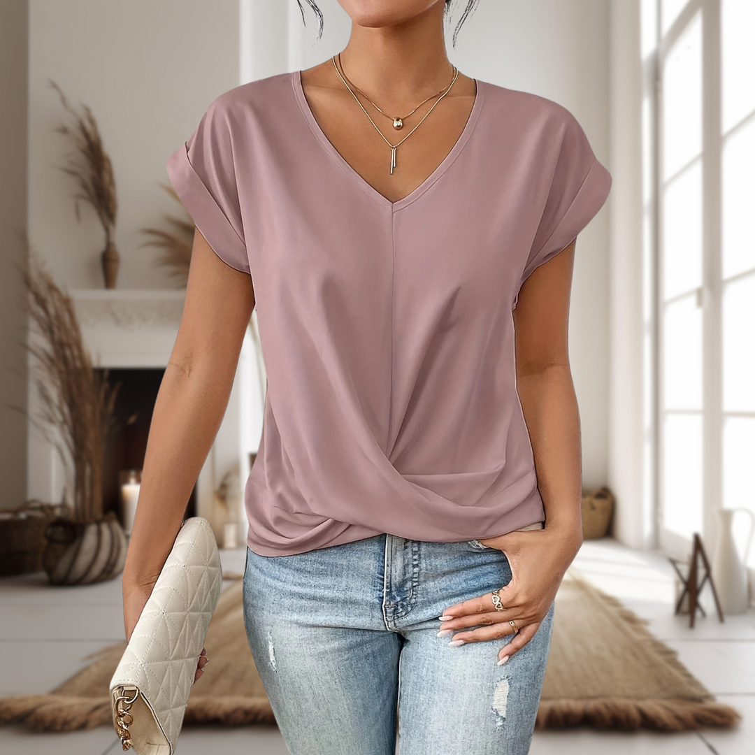 Women’s V-Neck Wrap Top – Casual Short Sleeve Summer T-Shirt