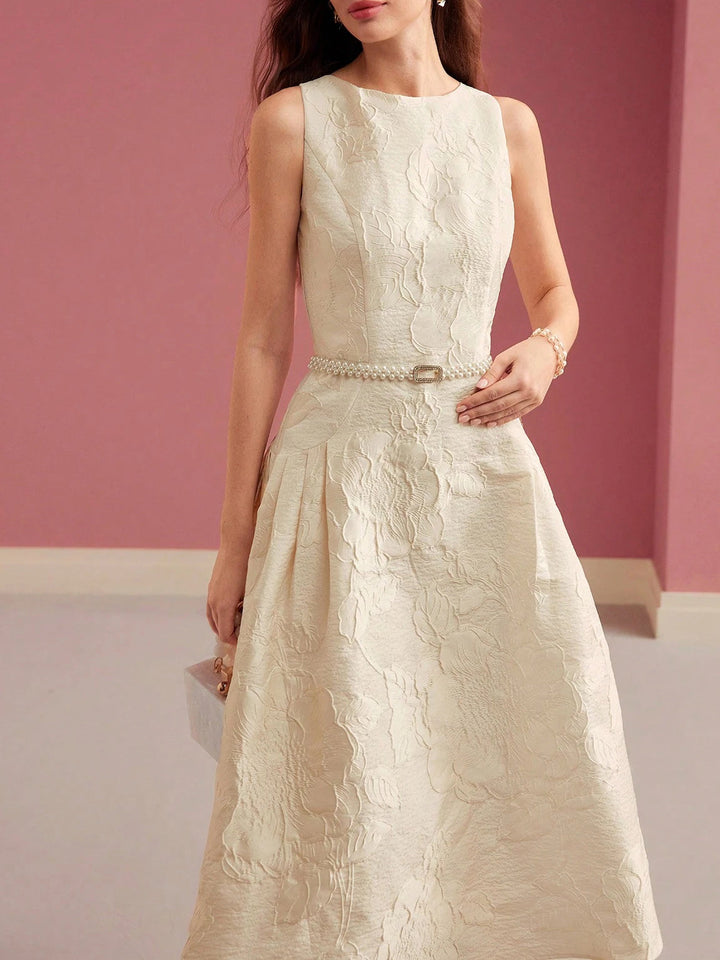 Women's Jacquard Floral A-Line Midi Dress - Boat Neck