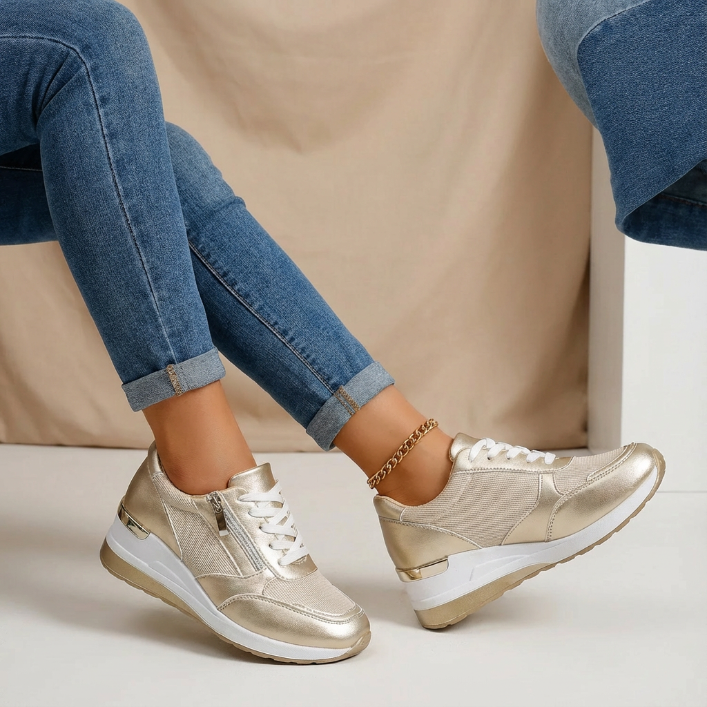 Olivia | Women’s Stylish Wedge Trainers with Side Zip