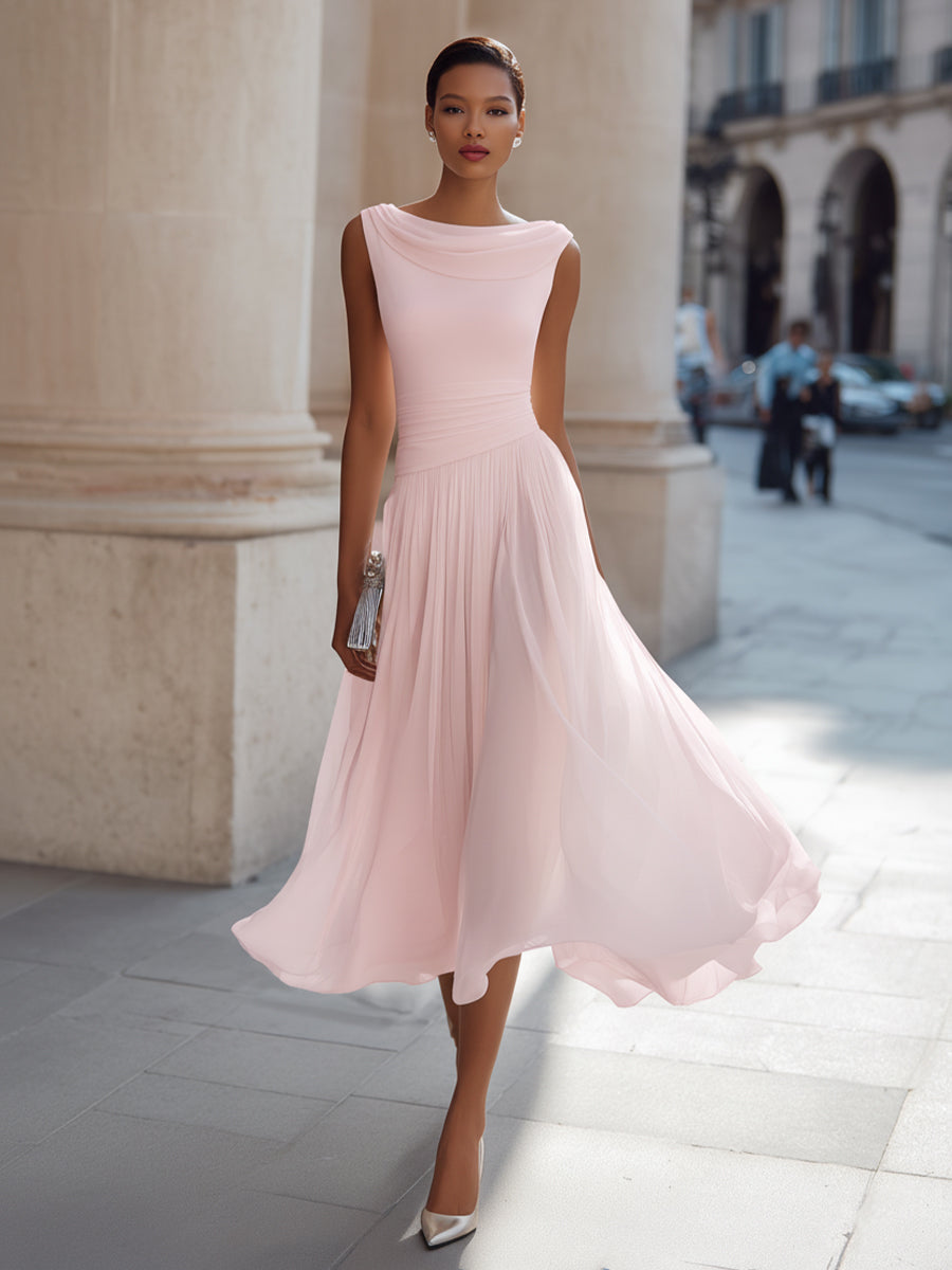 Emma | Women’s Elegant Midi Wedding Dress with Draped Neck