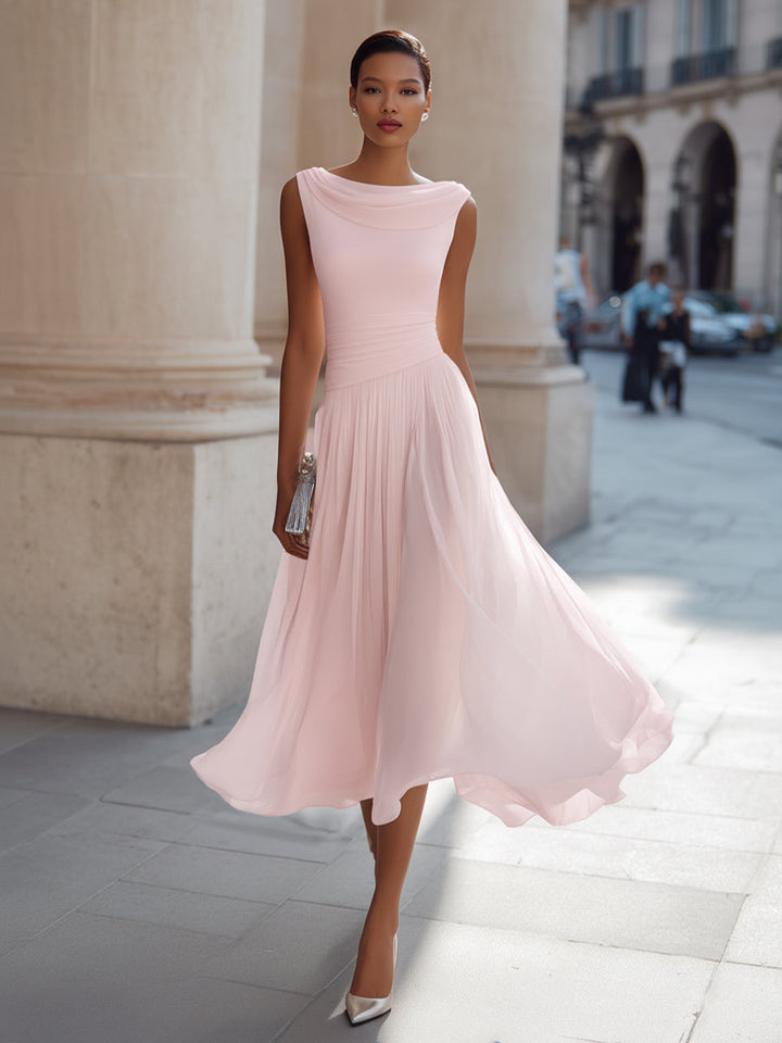 Emma | Women’s Elegant Midi Wedding Dress with Draped Neck