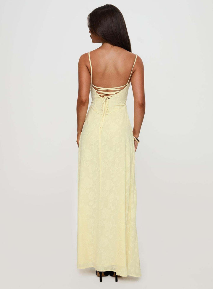 Women's Jacquard Floral Maxi Dress - Spaghetti Strap - Lace-Up Back