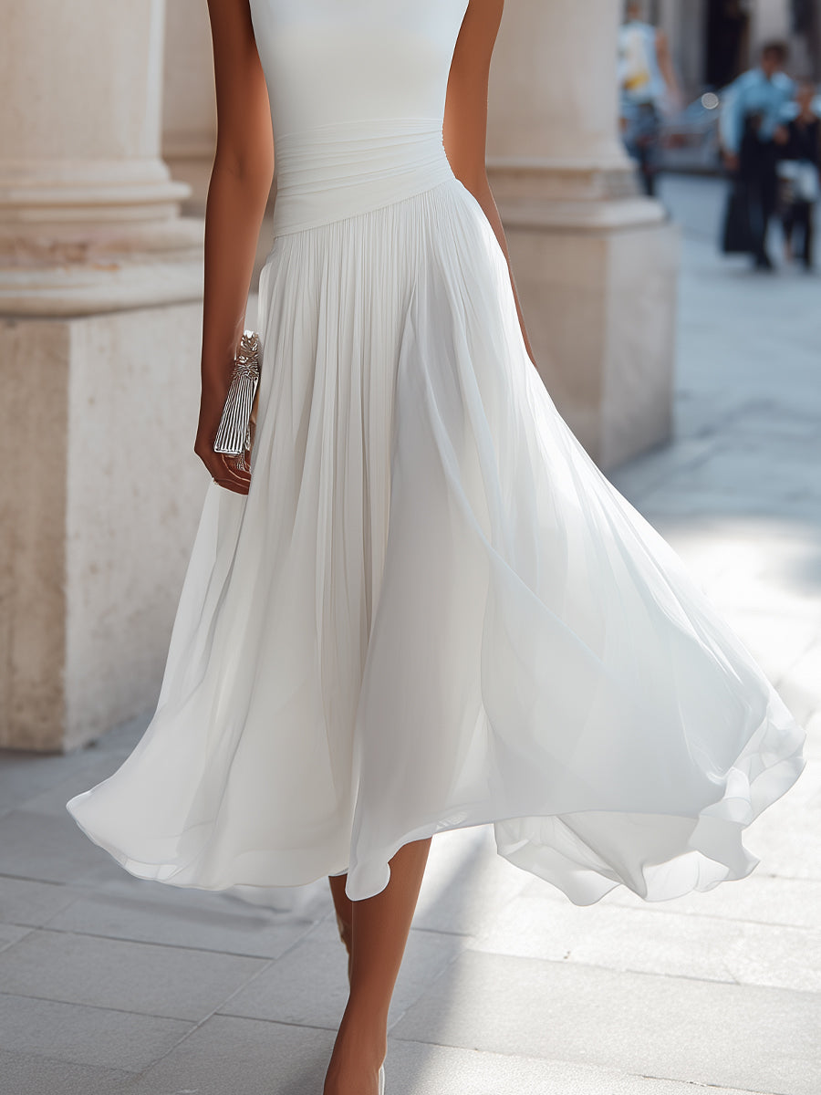 Emma | Women’s Elegant Midi Wedding Dress with Draped Neck