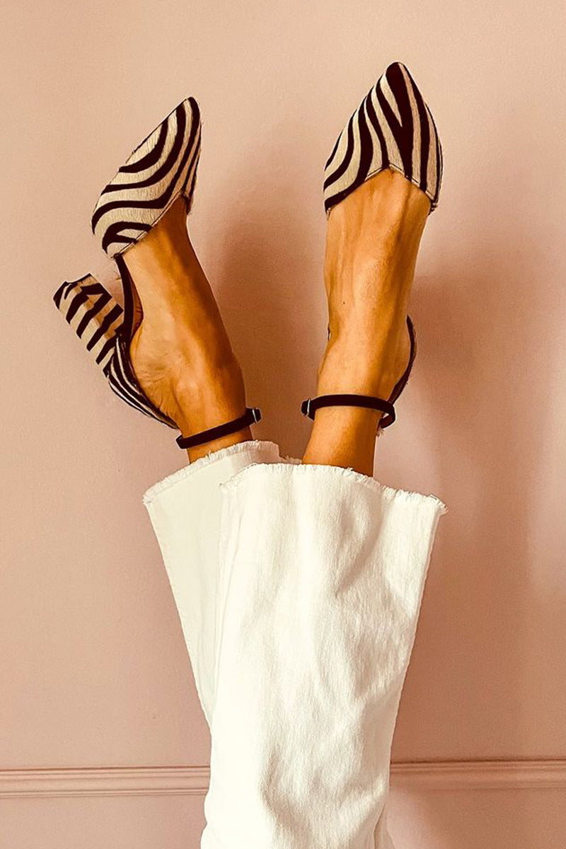 Zebrina Zebra Sandals with Strap and Stable Heel