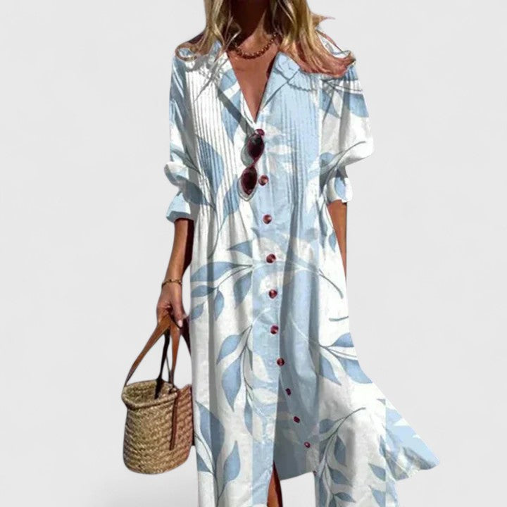 Sophie | Women’s Casual Floral Midi Summer Dress with Button Front