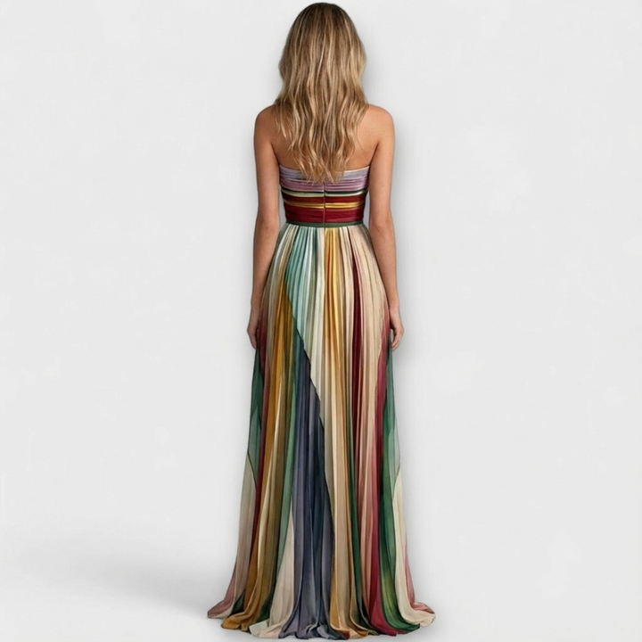 Pearl | Women’s Rainbow Strapless Pleated Wedding Guest Dress - Maxi