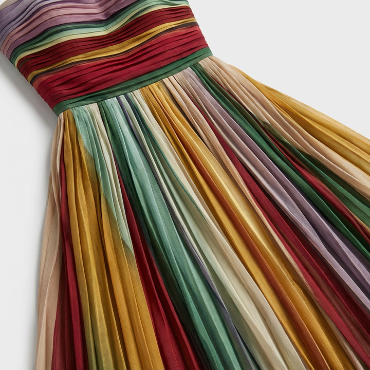 Pearl | Women’s Rainbow Strapless Pleated Wedding Guest Dress - Maxi