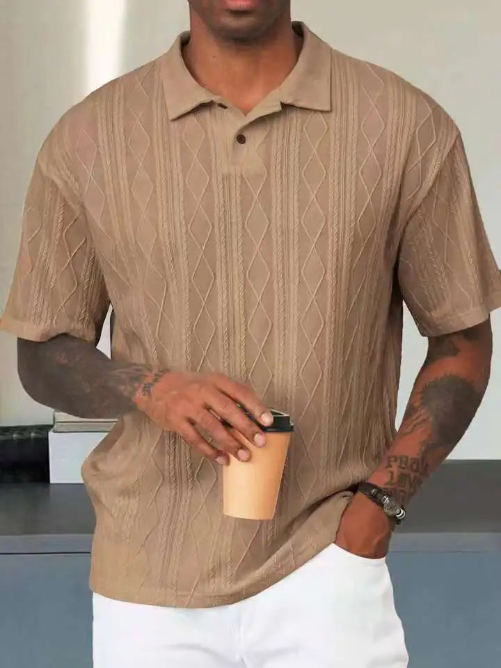 Men's Knit Short Sleeve Shirt - Contrast Collar Detail