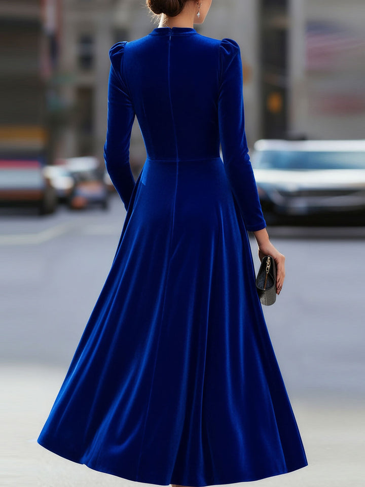 Natasha | Women’s Elegant Velvet Graduation Dress with Long Sleeves - Midi