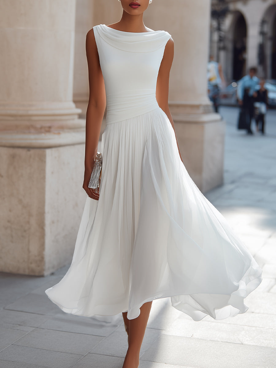 Emma | Women’s Elegant Midi Wedding Dress with Draped Neck