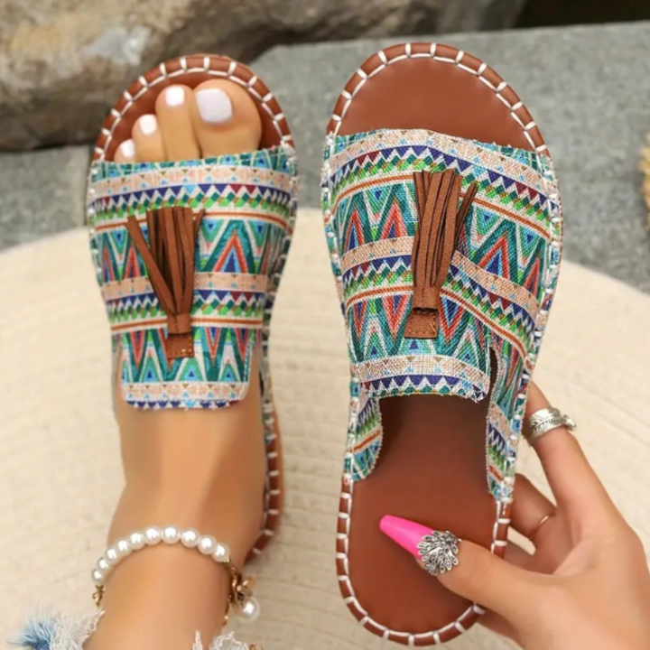 Women’s Leopard Print Slide Sandals – Flat Open Toe Summer Vacation Beach Sandals