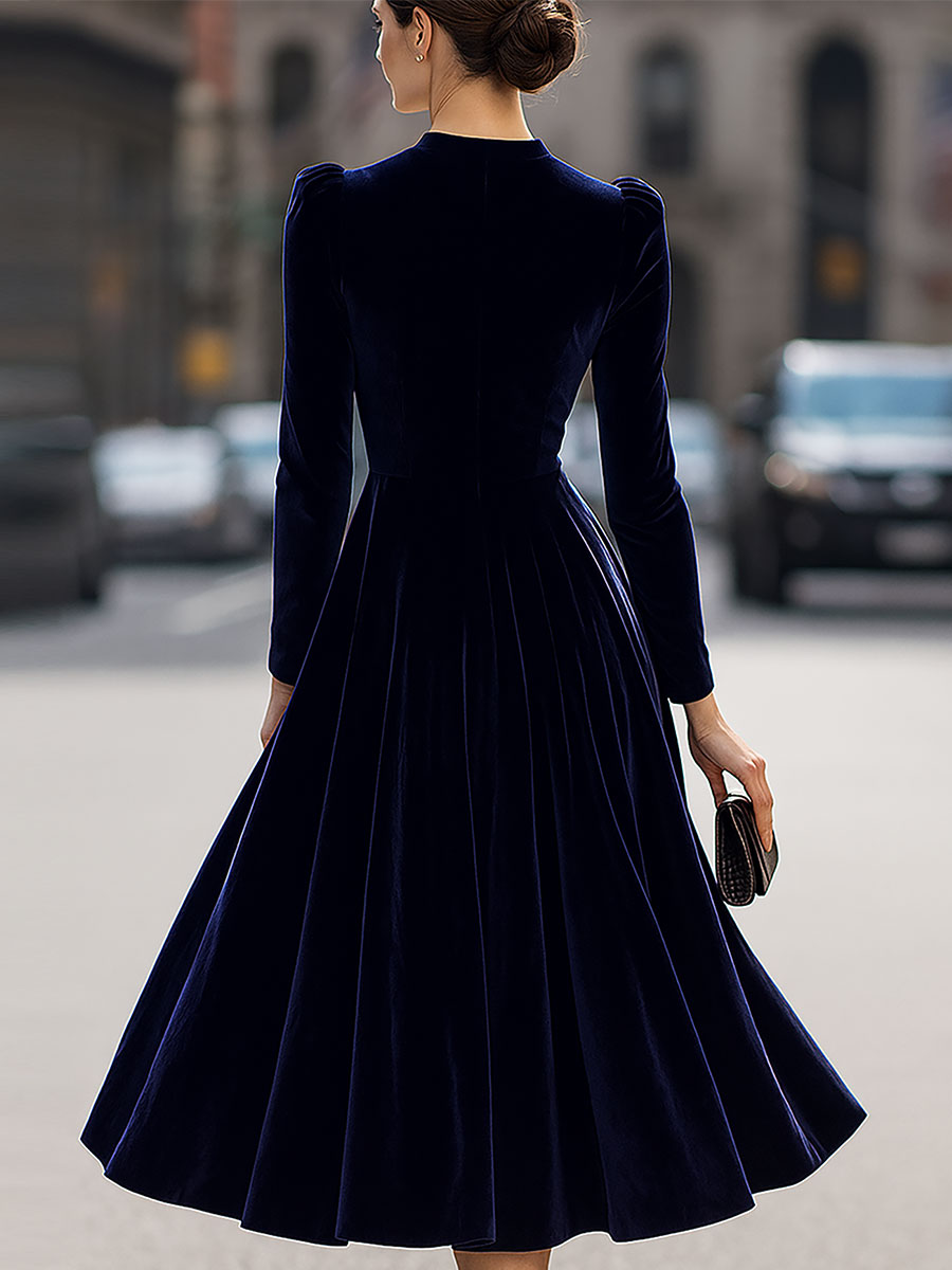 Natasha | Women’s Elegant Velvet Graduation Dress with Long Sleeves - Midi