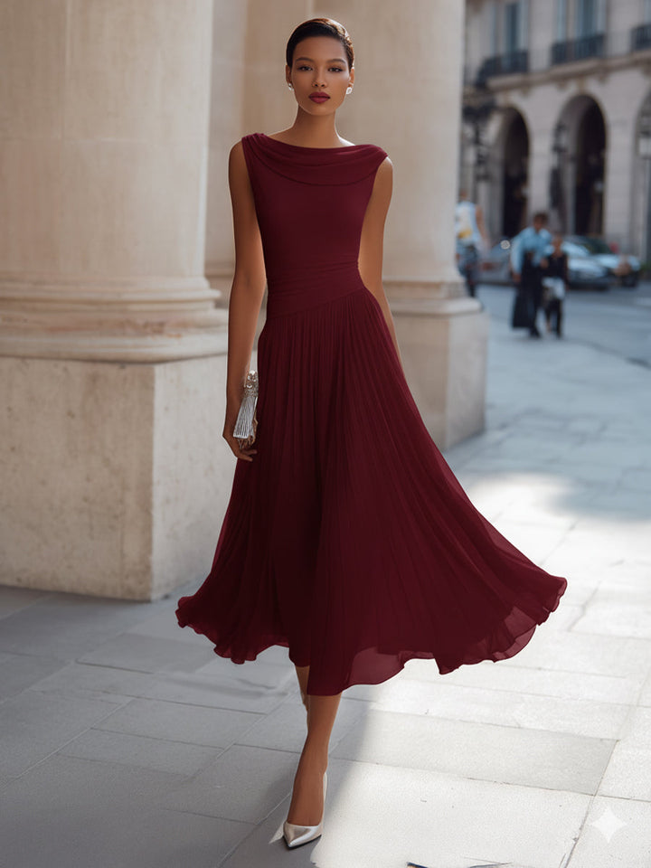 Emma | Women’s Elegant Midi Wedding Dress with Draped Neck