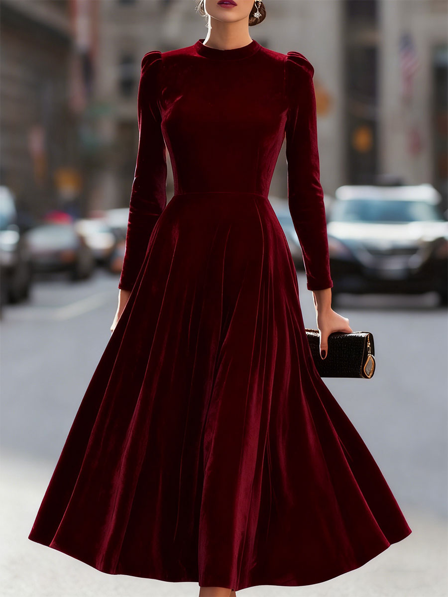 Natasha | Women’s Elegant Velvet Graduation Dress with Long Sleeves - Midi