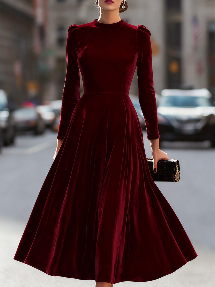 Natasha | Women’s Elegant Velvet Graduation Dress with Long Sleeves - Midi