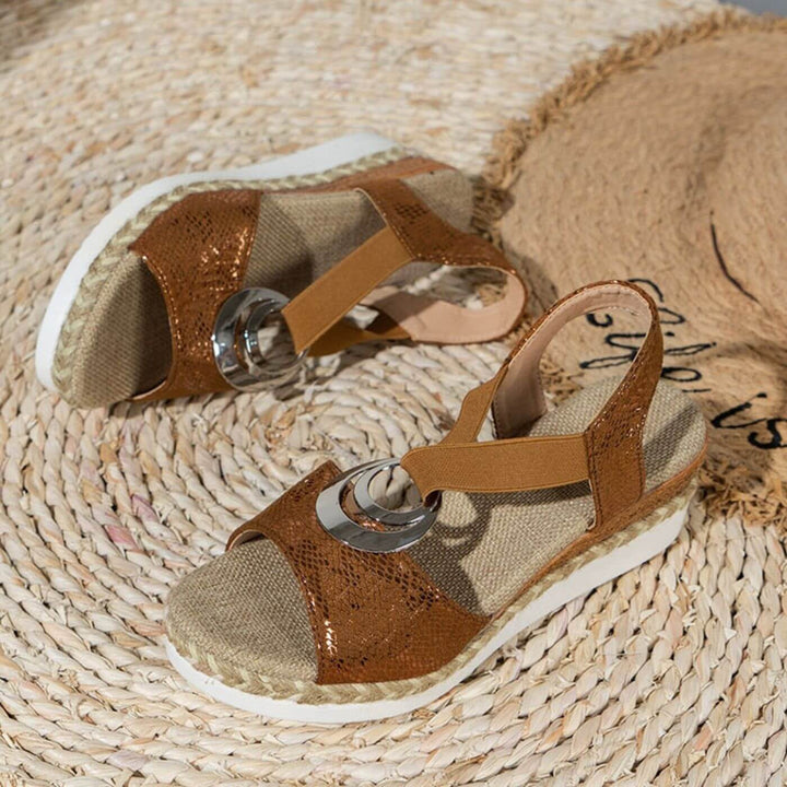 Women’s Beige Platform Wedge Sandals – Buckle Strap Open Toe Comfort Sandals for Summer Beach Vacation