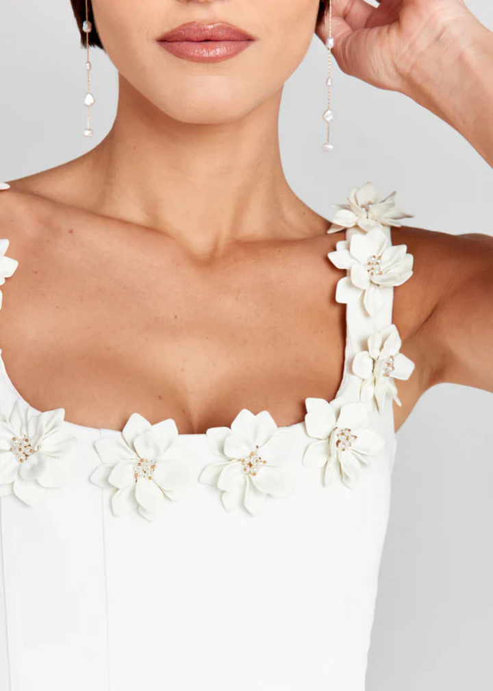 Women’s Floral Appliqué Strap Mini Dress with Flared Skirt