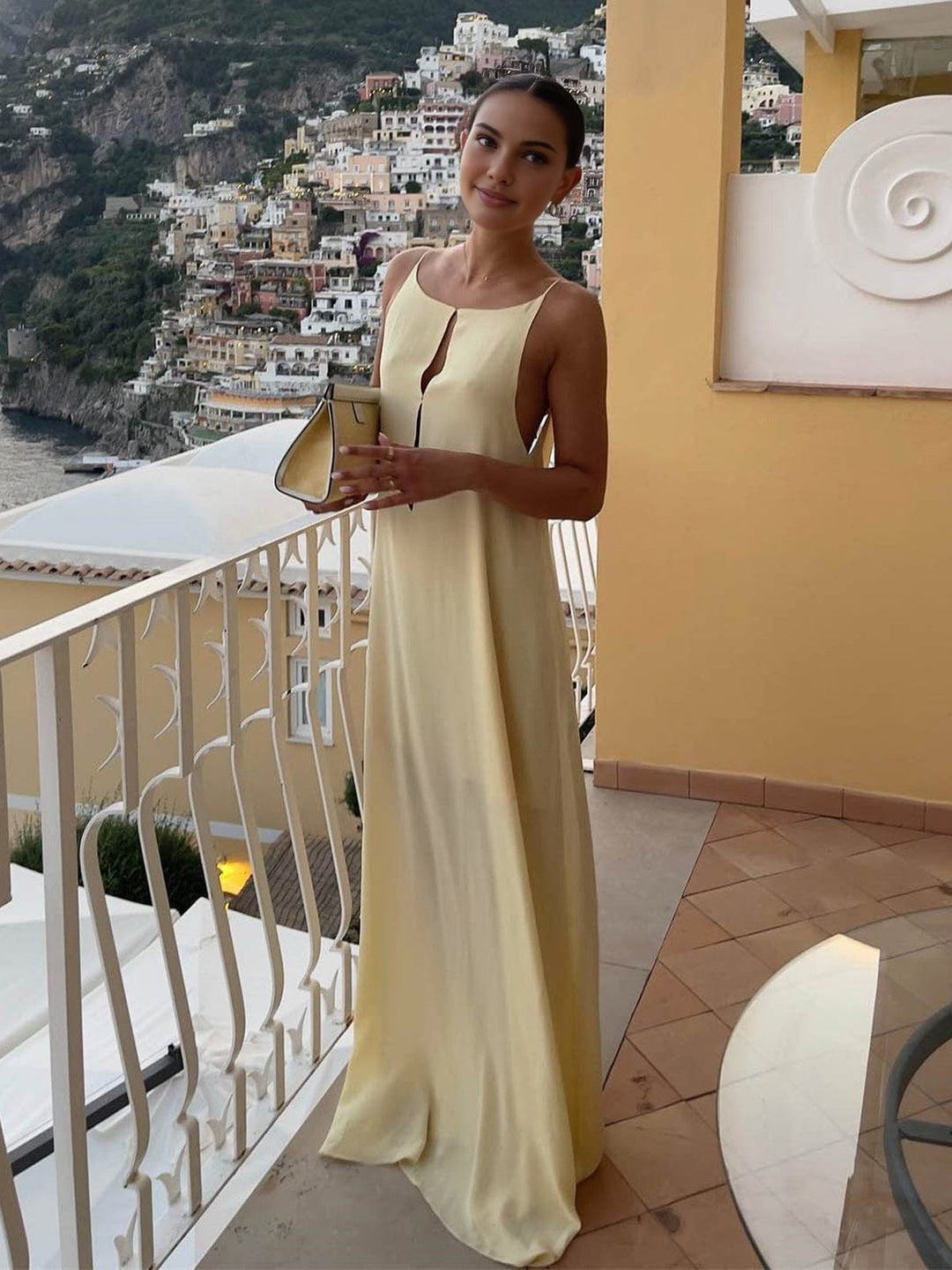 Women’s Open-Back Maxi Slip Dress with Keyhole Front Detail