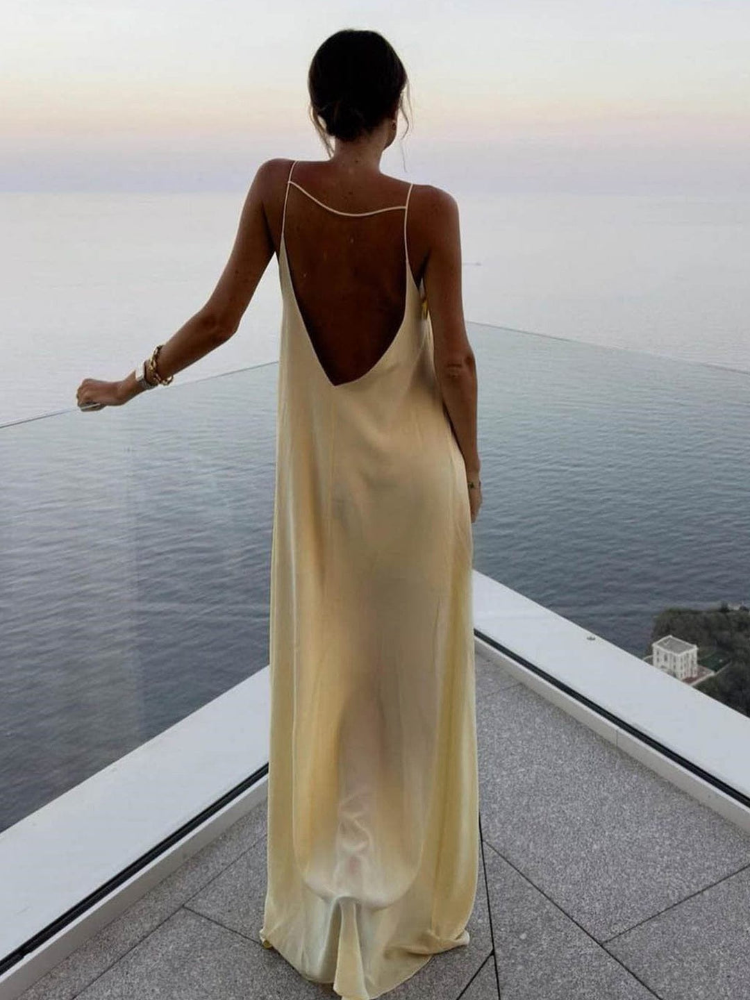 Women’s Open-Back Maxi Slip Dress with Keyhole Front Detail