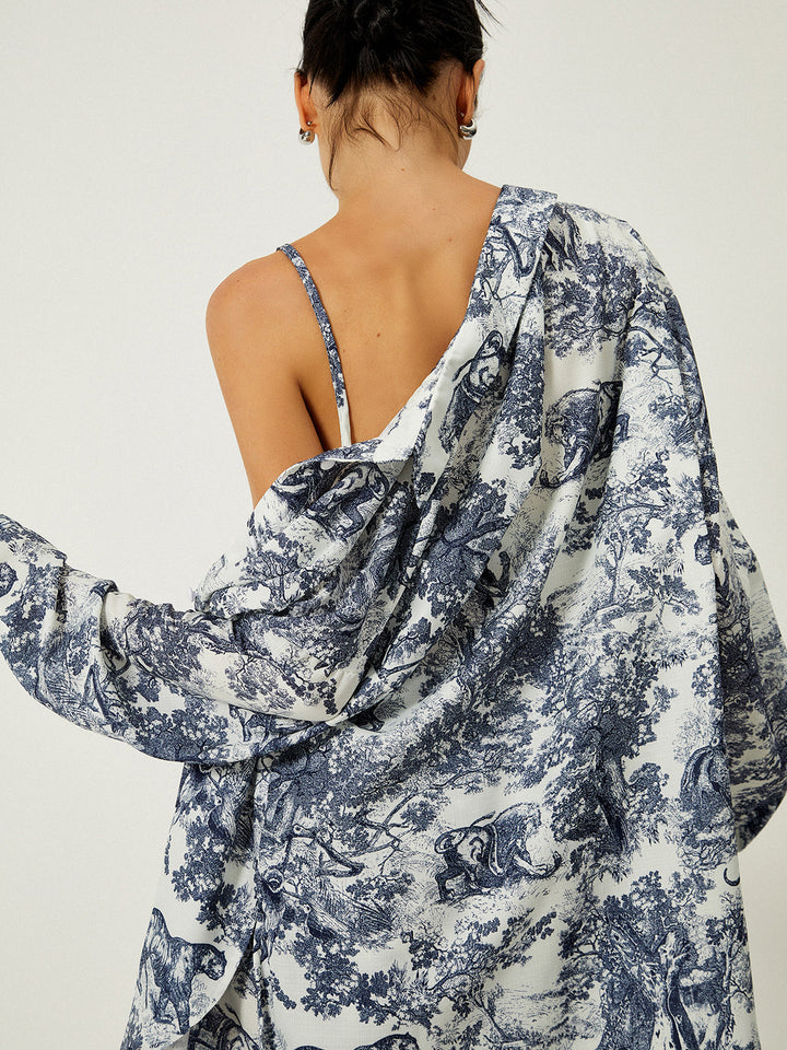 Women’s Three Piece Floral Print Shorts Set with Crop Top and Long Sleeve Shirt