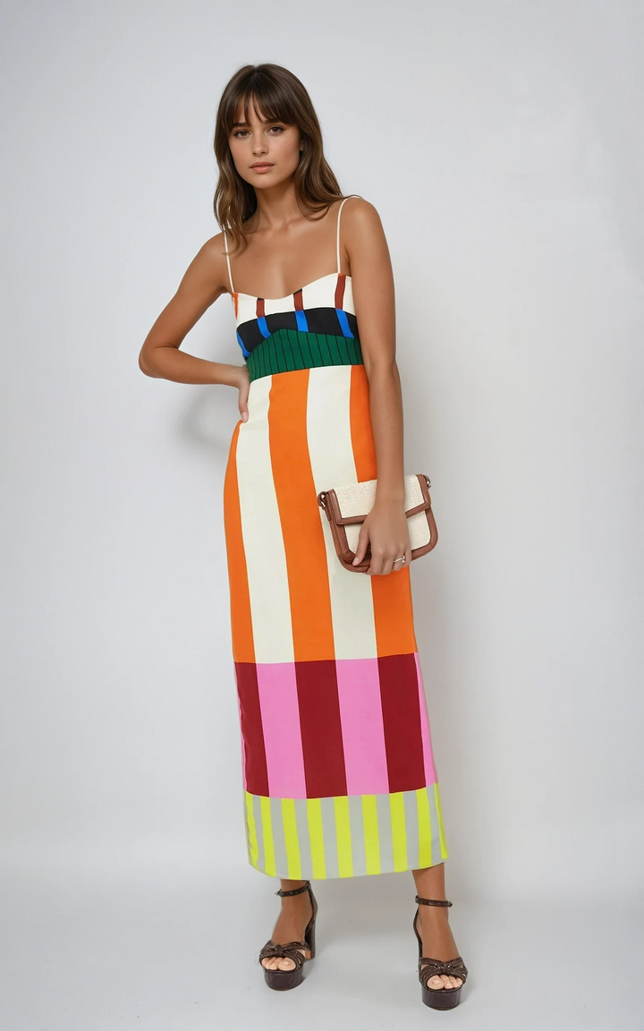 Bengal Multi Paloma Color Block Midi Dress