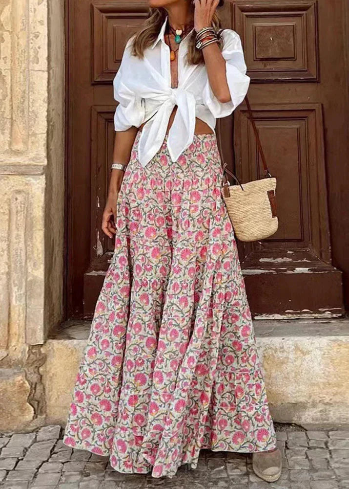 Floral A-Line Boho Chic Maxi Skirt – High Waist