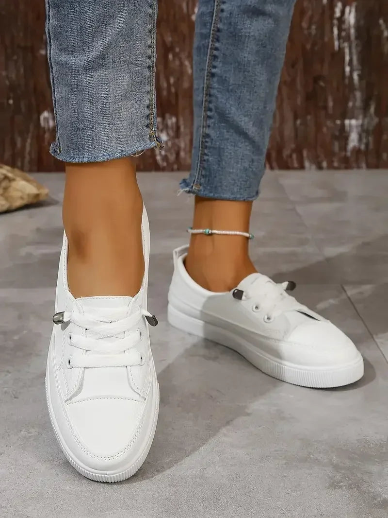 Casual Round Toe Flat Shoes With Lace Up For Women