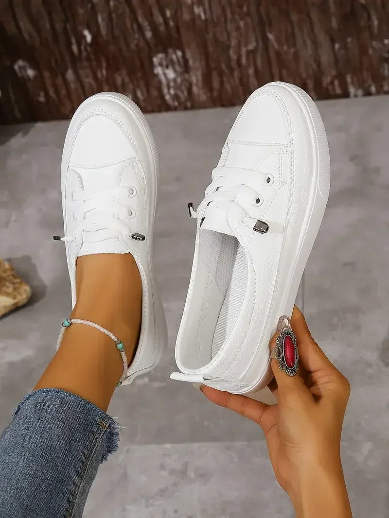 Casual Round Toe Flat Shoes With Lace Up For Women