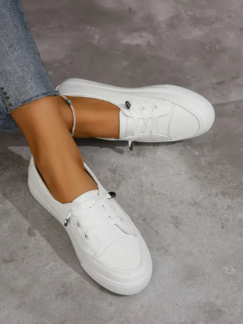 Casual Round Toe Flat Shoes With Lace Up For Women