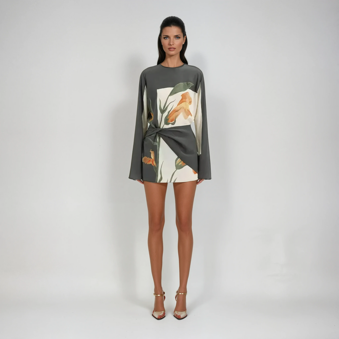 Constance Botanical Print Twist Mini Dress