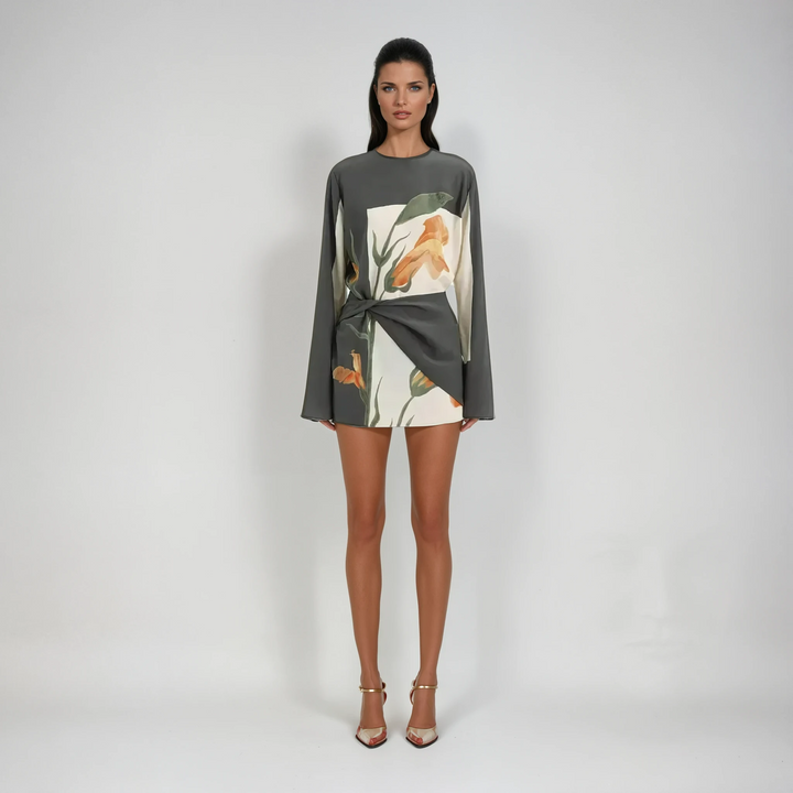 Constance Botanical Print Twist Mini Dress