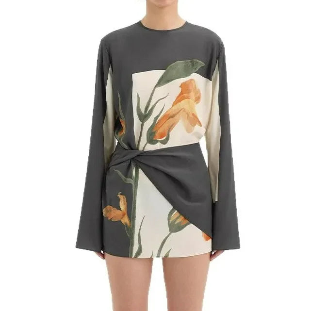 Constance Botanical Print Twist Mini Dress