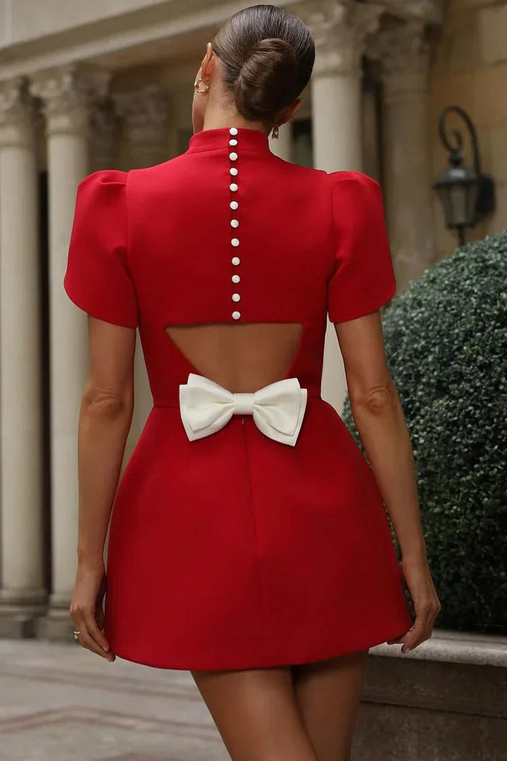 Chic Tailored Mini Dress With Puff Sleeves